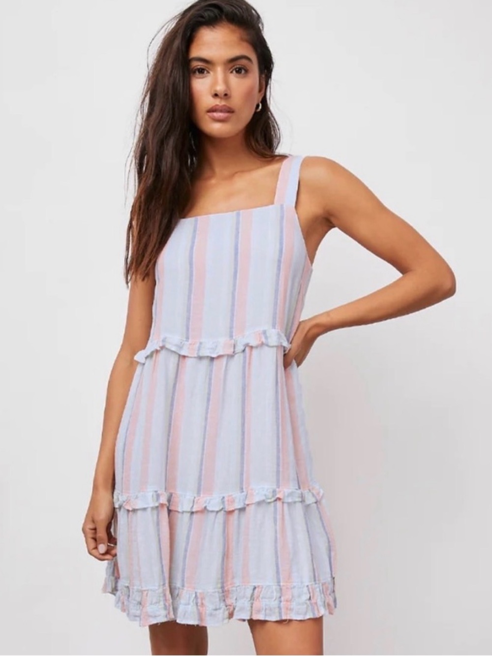 Rails Sandy Tank Pastel Stripe Ruffle Mini Dress - Biarritz Multi Stripe